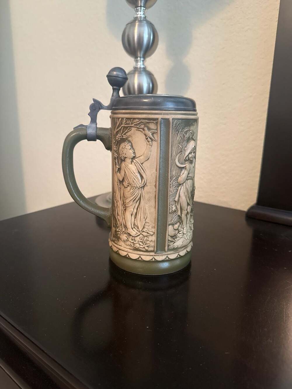 Vintage Gerzit Gerz West Germany Four Seasons Relief Beer Stein with Pewter Lid